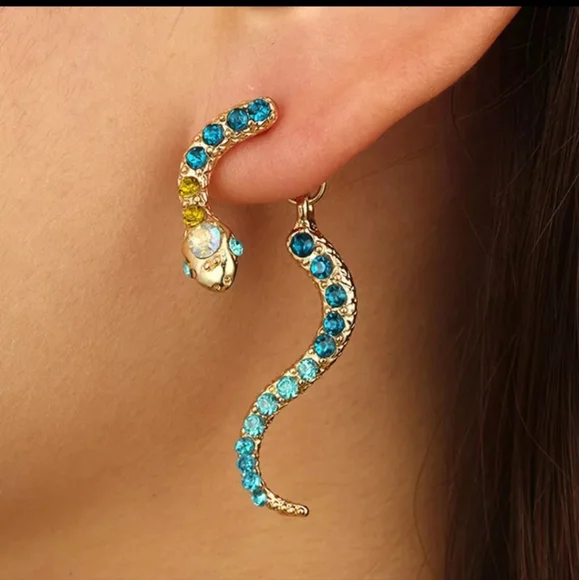 Punk Antique Crystals Snake Earings - Picture 3 of 9